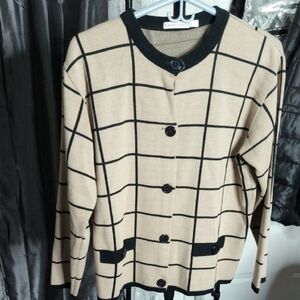 Women's Beige Checkered Cardigan